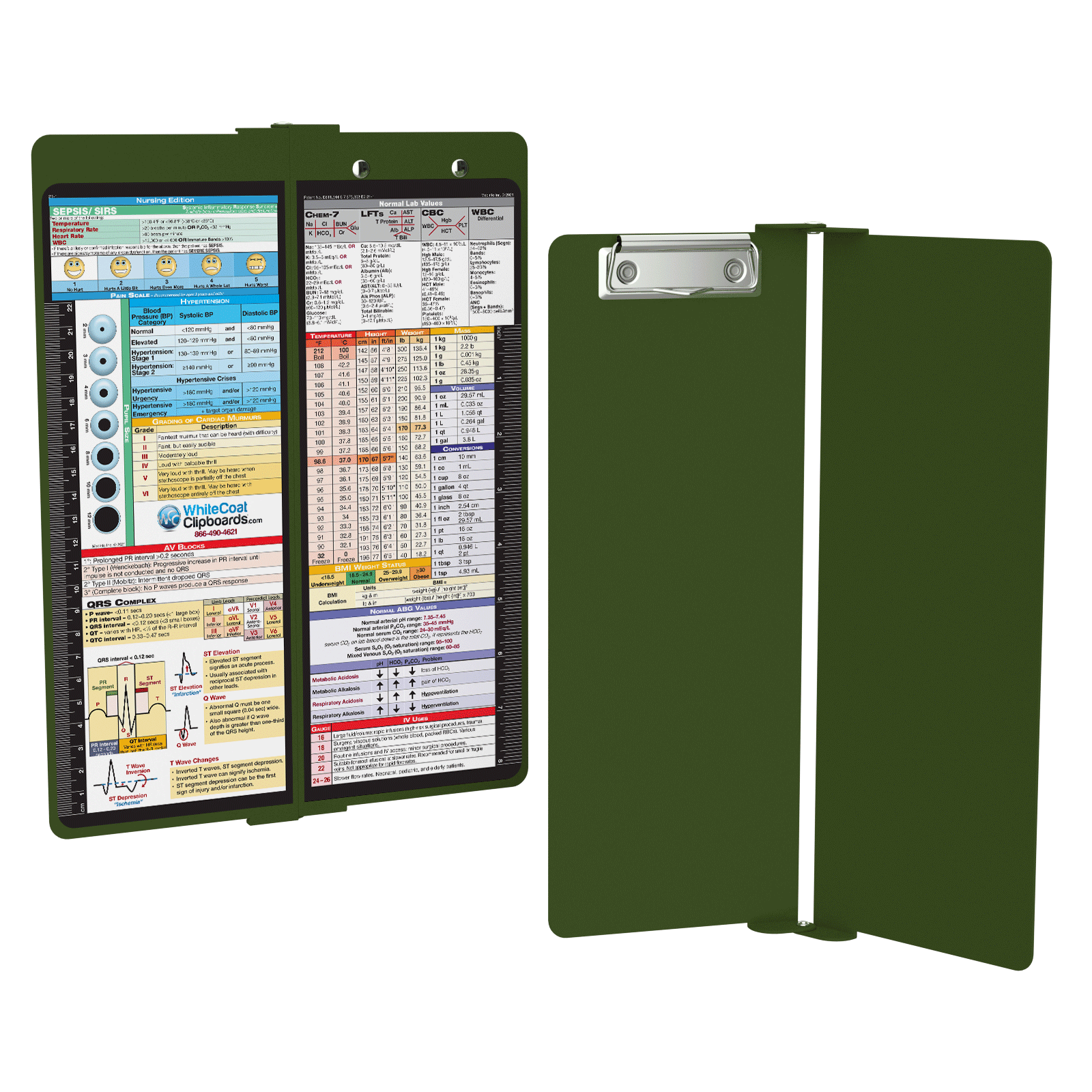 WhiteCoat Clipboard® Vertical Army Green Nursing Edition